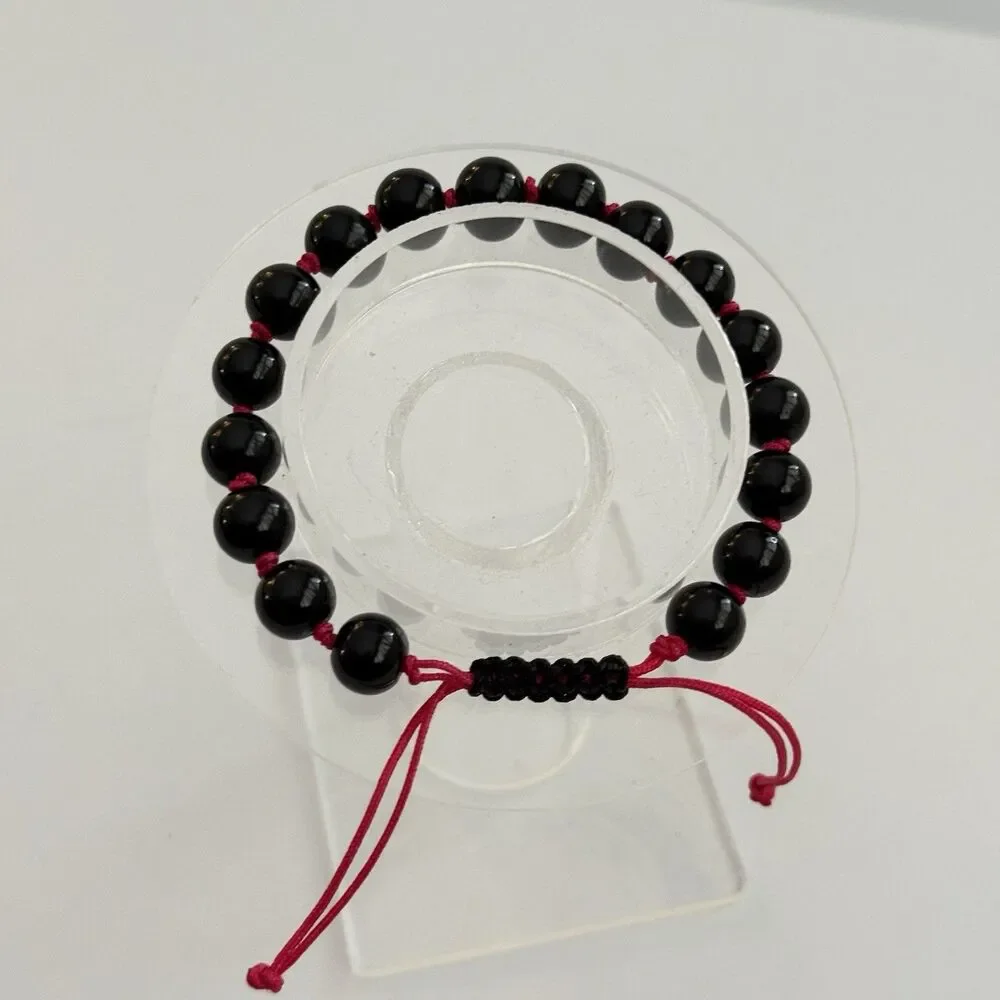 Black Beaded Bracelet Pink Adjustable Handmade Boho - Picture 9 of 9